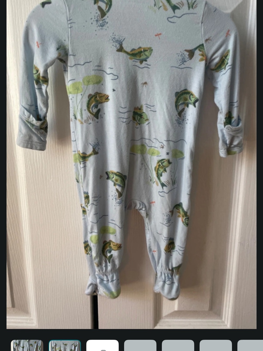 Angel Dear Light Blue Fish Print Footed One-Piece